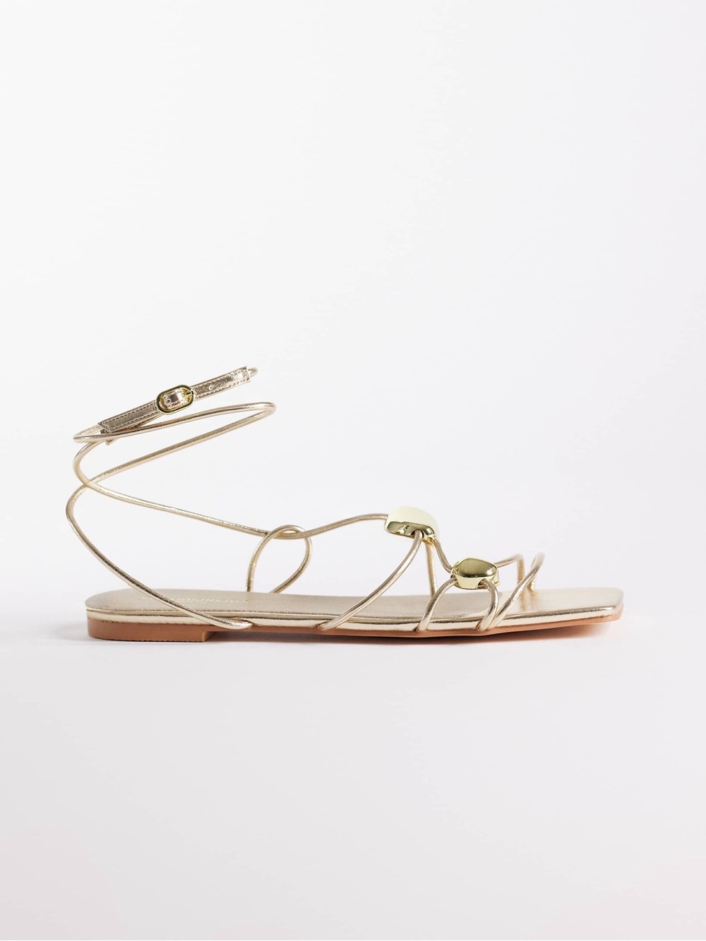 Wide Fit Metallic Gold Strappy Lace-Up Women's Sandals NWT